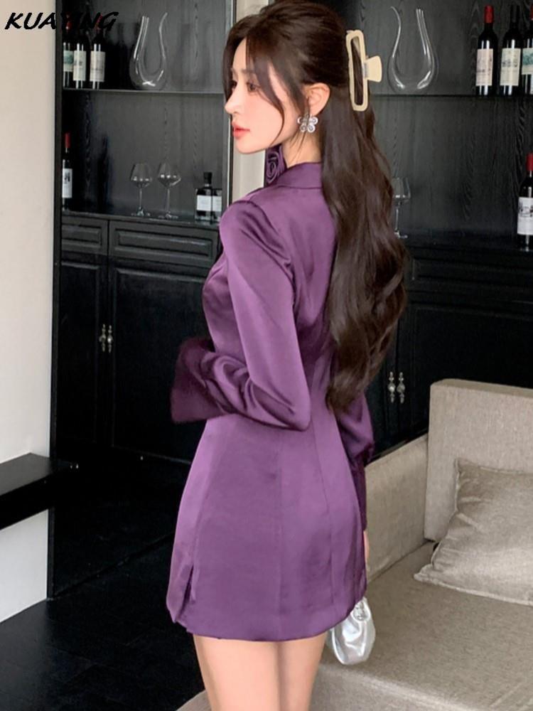 Autumn Women's Suit Dress Solid Single Breasted Notched Long Sleeve Slim Waist Mini Dresses Office Lady Blazer Clothes