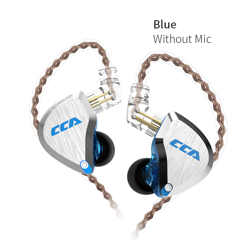 CCA C12 in-ear metalen hoofdtelefoon 5BA + 1DD hybride HiFi IEM-oortelefoon 12 stuurprogramma's Geluidsisolerende stereo bedrade oordopjes 2-pins: Blauw
