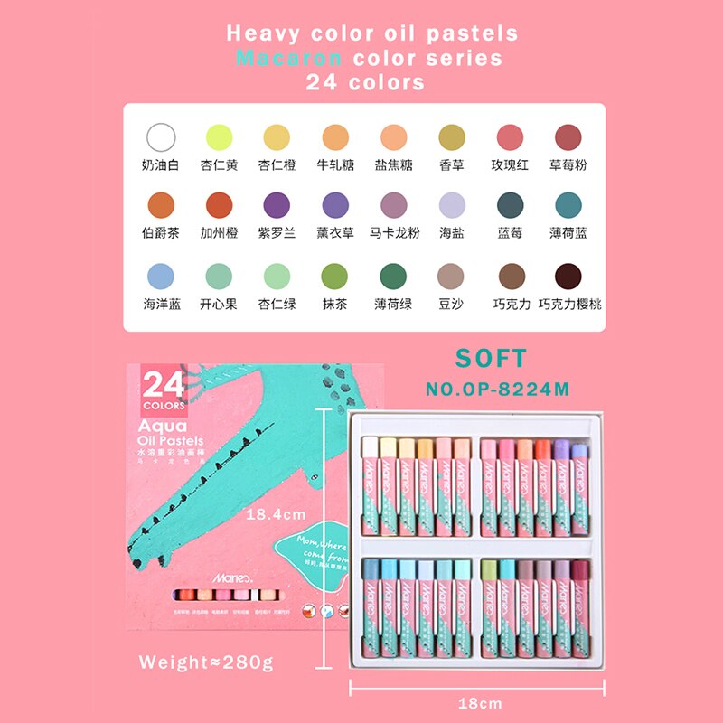 Marie &#39;S Water Oplosbare Zware Kleur Olie Pastel/Krijt/Stok 12/24/36 Kleuren Veilig Macaron/Morandi art Soft/Hard Graffiti Olie Pastel: OP-8224M-24colors