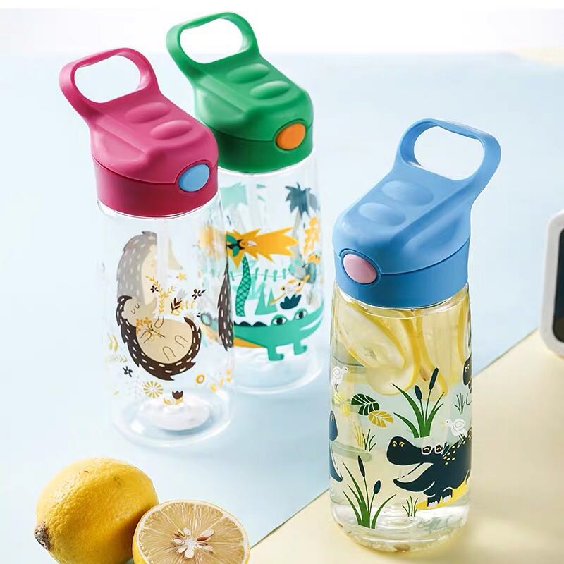 Botella de agua sin BPA para niños, con pajita, de silicona, 500ml, , ecológica, para la escuela