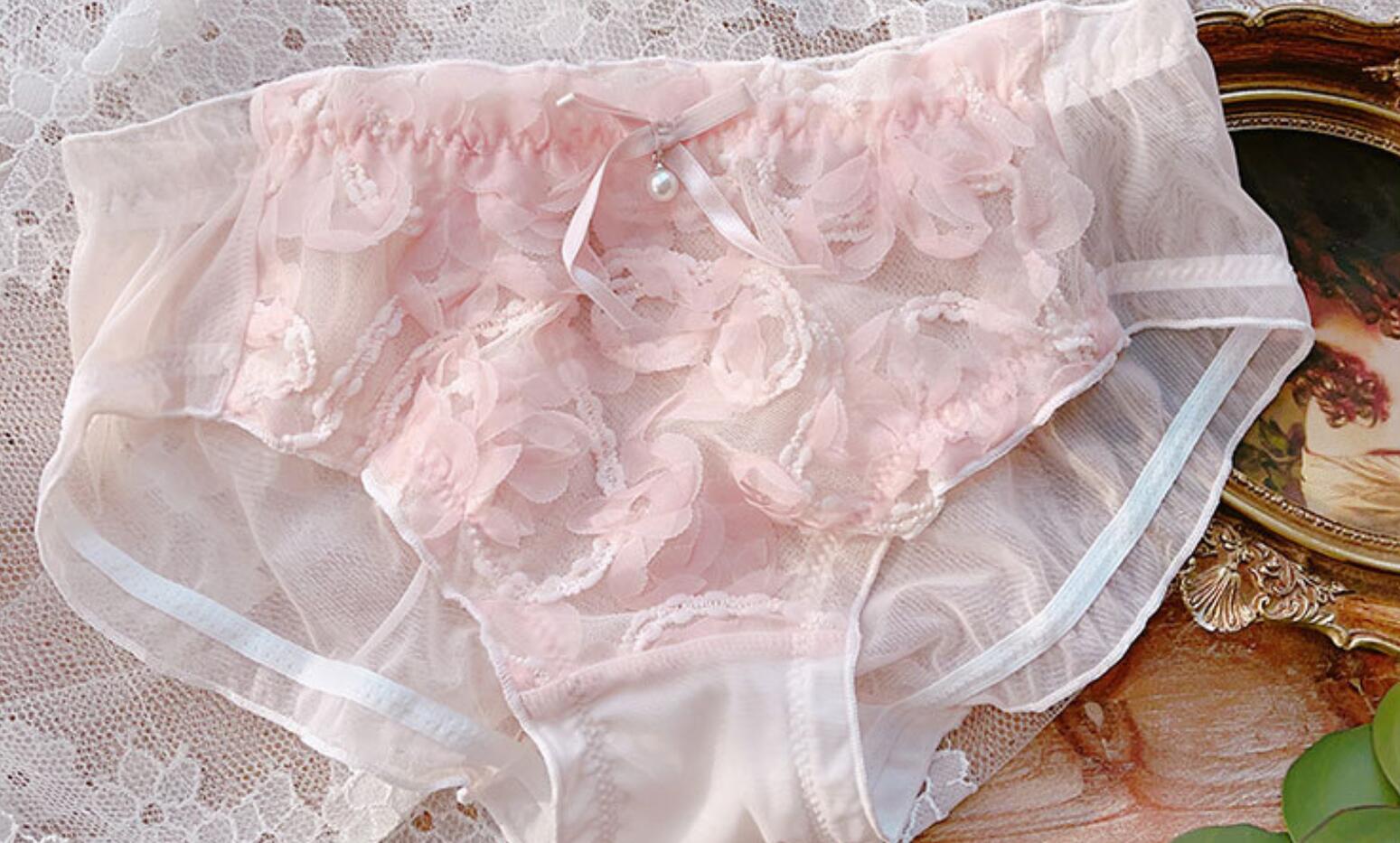 Ropa interior de Lolita Kawaii, bragas Retro con flores florales, Real, M, L, XL, 100%: Pink / M