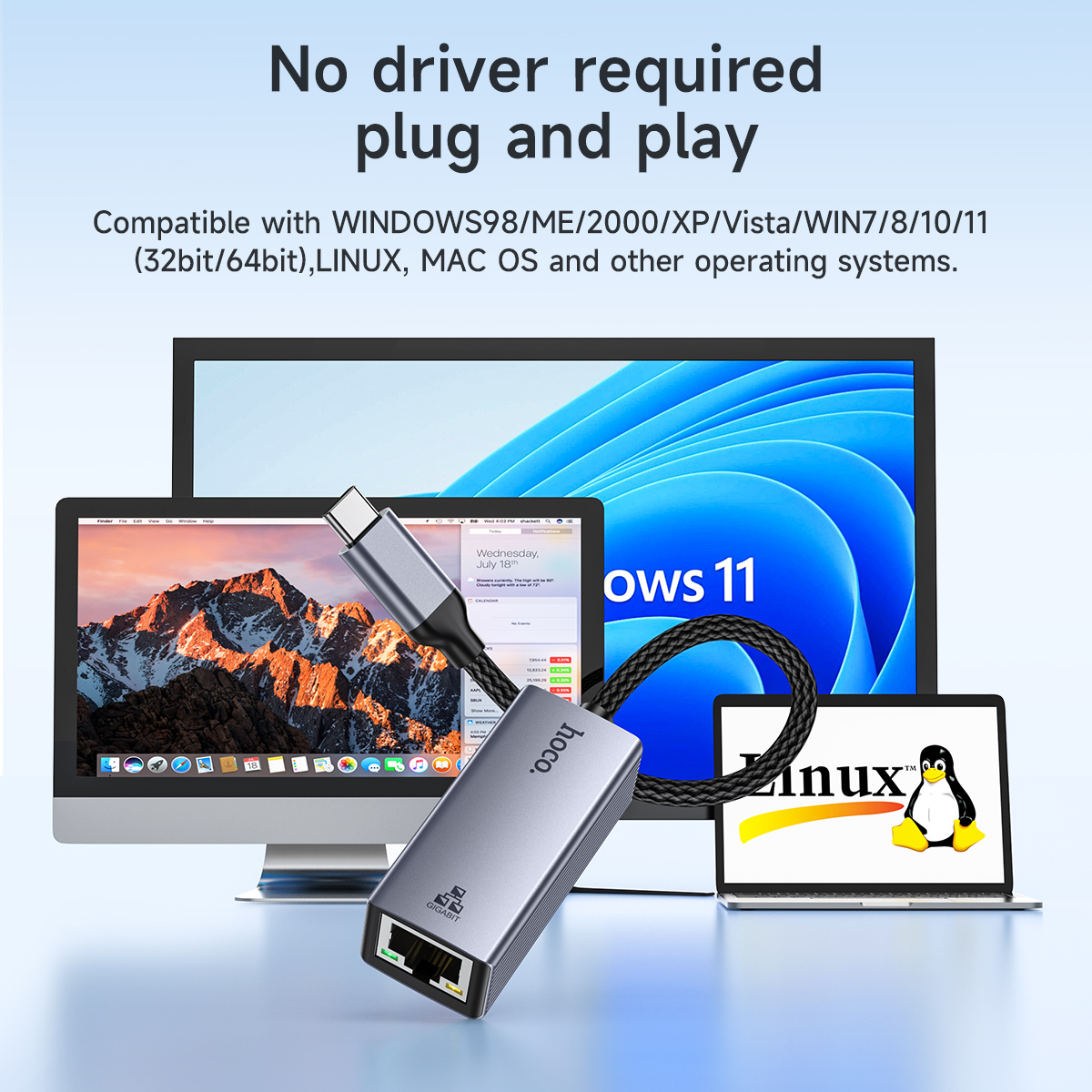 Hoco usb c para ethernet adaptador de alumínio gigabit usb c para portátil macbook pro 1000/100mbps usb lan rj45 placa de rede