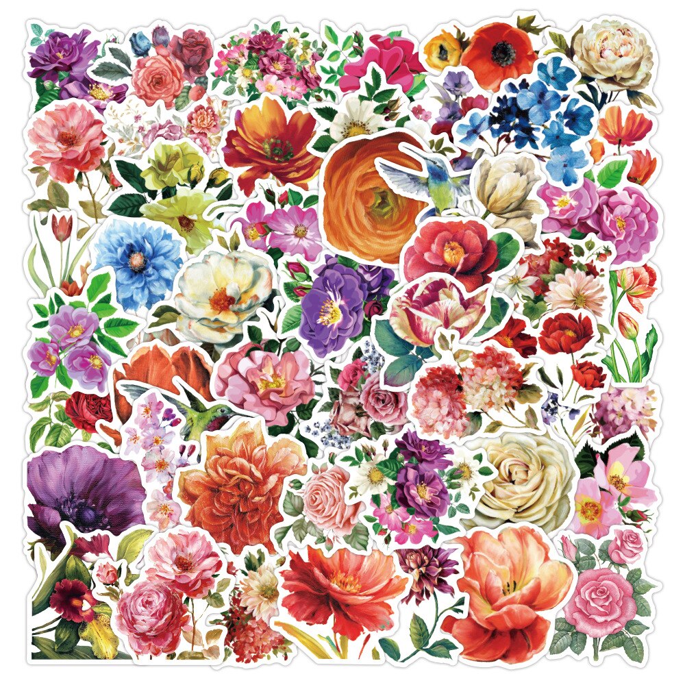 10/30/50 bunte, leuchtende blumenaufkleber mit krähenmotiv für notizbücher, roller, trolleys und koffer