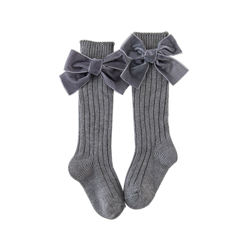 Veludo grandes arcos bebê menina collants outono inverno bebê tornozelo meias longas infantil criança crianças collants: gray