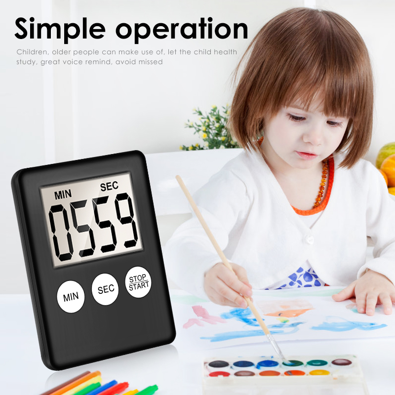 1Pcs Super Thin LCD Digital Screen Kitchen Timer Square Cooking Count Up Countdown Alarm Sleep Stopwatch Alarm Magnet Clock