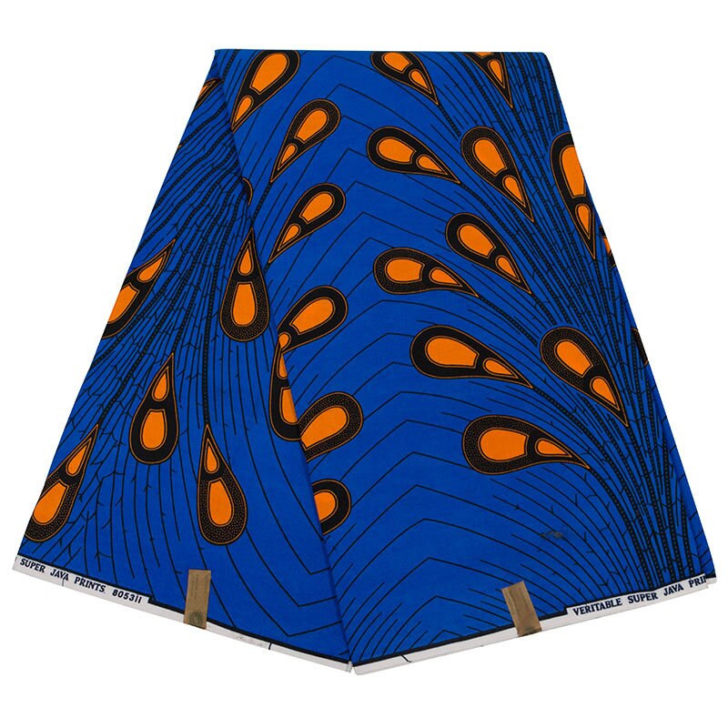 Tissu de couture en plume de paon 6 Yards | Haut imprimé africain à la , , nigéria, cire d'ankara, tissu de coton, Lot: Bleu