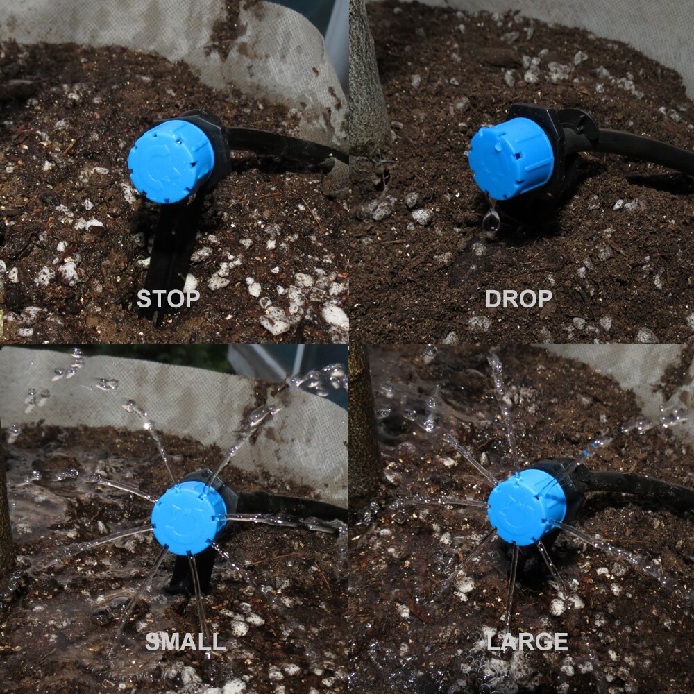 RBCFHl 1/4'' Blue Adjustable Drip Irrigation Nozzle Watering System Stop to Large Water Garden Patio Micro Kits