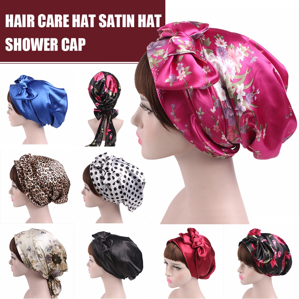 Satin Solid Sleeping Hat Night Sleep Cap Hair Care Adjustable Ladies Long Hair Care Bonnet Headwrap Hat Soft Satin Hat