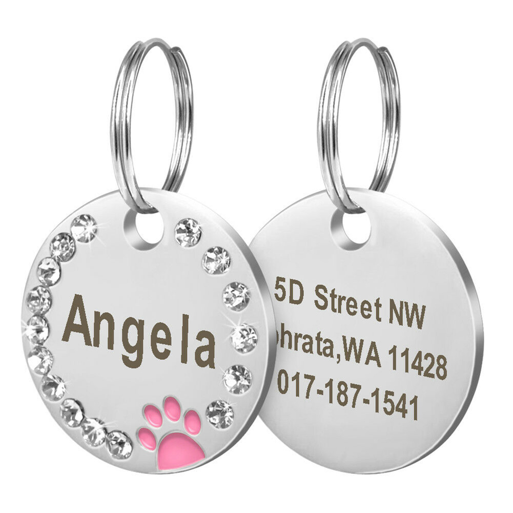 Placa de identificación de perro en blanco DIY, 25mm, accesorios para Collar de perro mascota, identificación de gato, etiqueta de identificación de acero inoxidable, etiquetas de nombre de pata de hueso antipérdida: Rosa