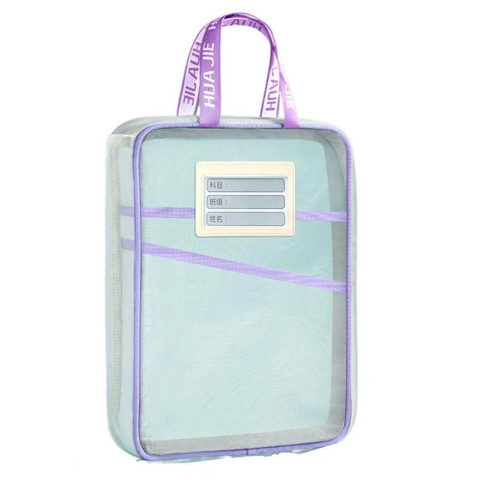 Thickened Test Paper Storage Bag Mesh with Double-sided Labels File Folder Bag Large Capacity Zipper Stationery Organizer Pouch: Pink