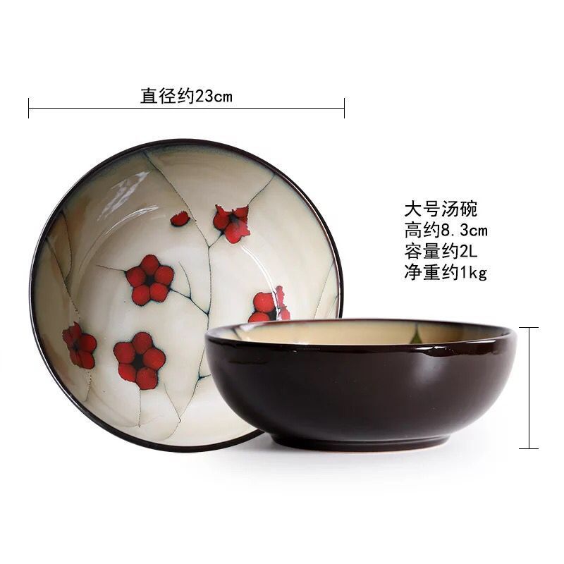 Korean Day Boutique Ceramic Tableware Hand-painted Plate Bowl Pastoral Style Red Round Underglaze Series Noodle Bowl: Big Soup Bowl