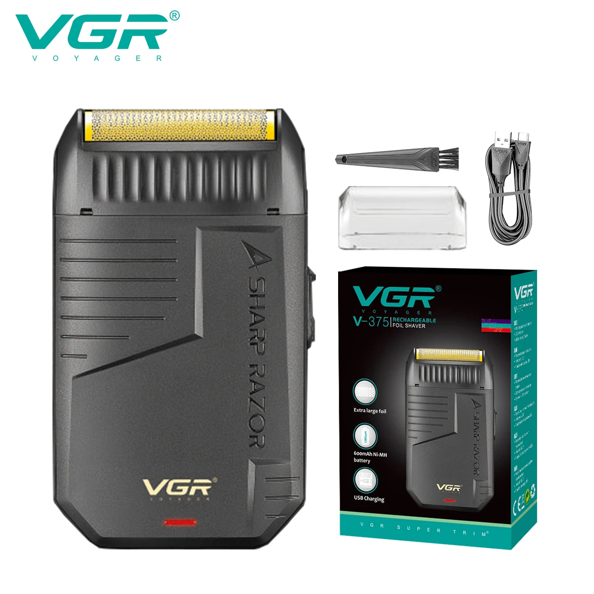 VGR Navaja rasuradora de hombre Recargable Navaja Recortadora rasuadora de barba de barba Eléctrico Recortadora reciprocante afeitadora Maquinilla de afeitar Refinamiento Afeitadora para hombre V-375: Verde