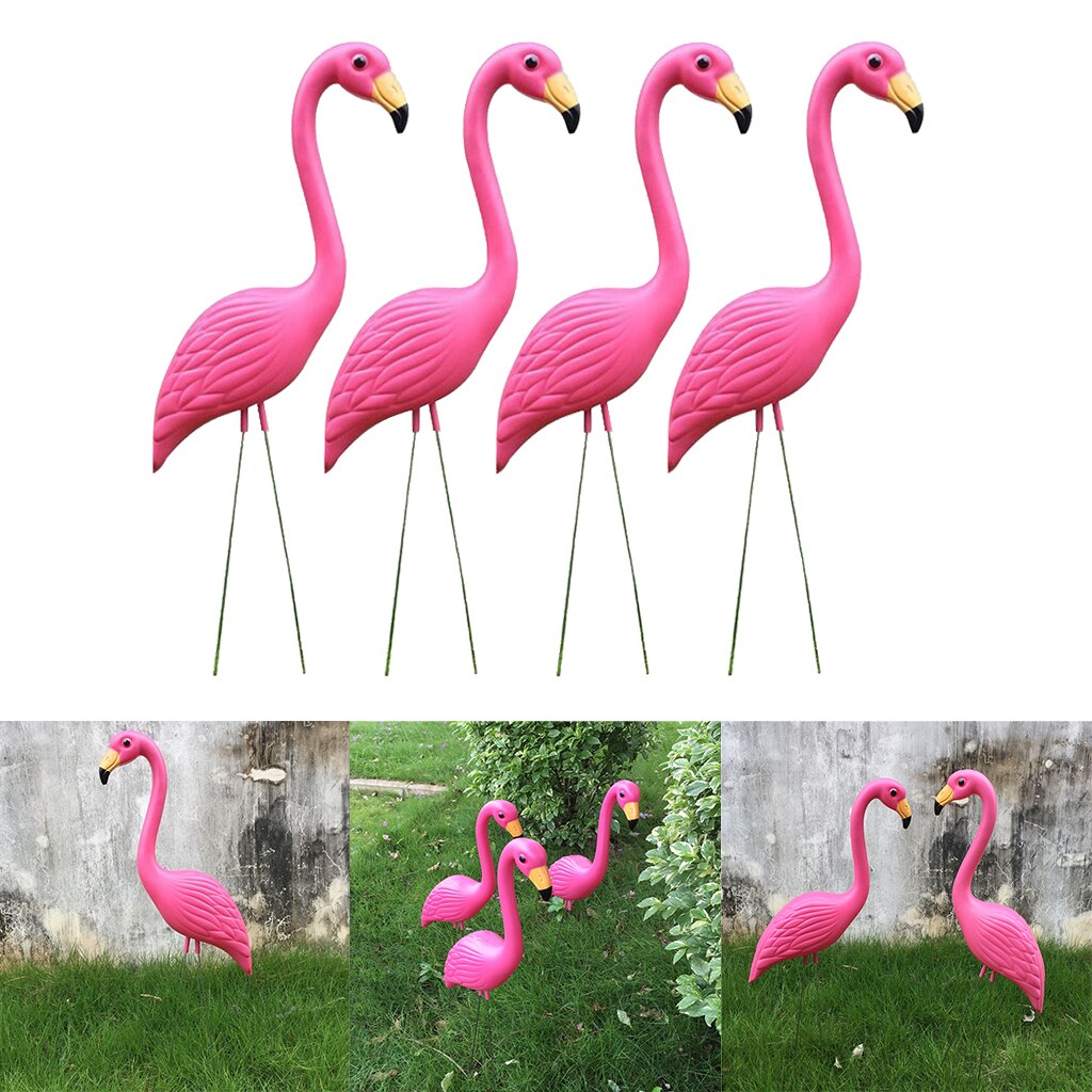 4 -pack stora flamingo trädgårdspinnar plastfågelstatyer gårdsdekor för utomhusgräsmatta, rosa