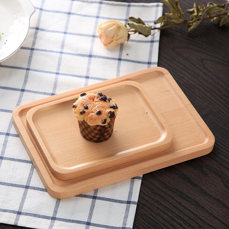 Beech Wood Cake Dishes Home Hotel School Dessert Serving Tray Wood Sushi Bread Plate Dinnerware Round/Square Wood Plate