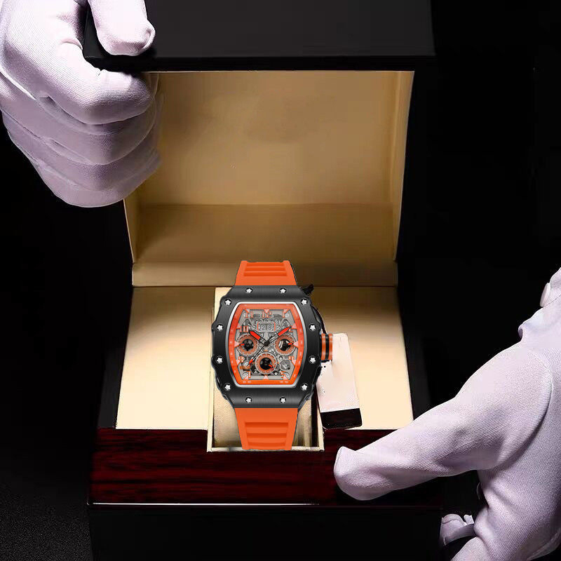 Reloj de pulsera de cuarzo de lujo para hombre, hueco, tendencia, ninguna máquina, reloj automático de cuarzo hueco luminoso resistente al agua para hombre