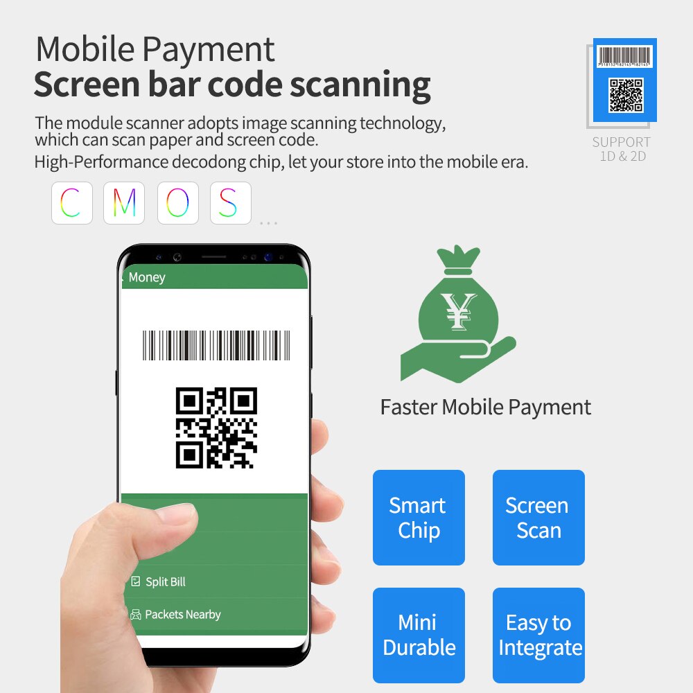 Aiblettore di codici a barre 1D/2D/QR Scanner di codici a barre incorporato modulo di autoinduzione Scanner connessione USB controllo dei comandi per il pagamento