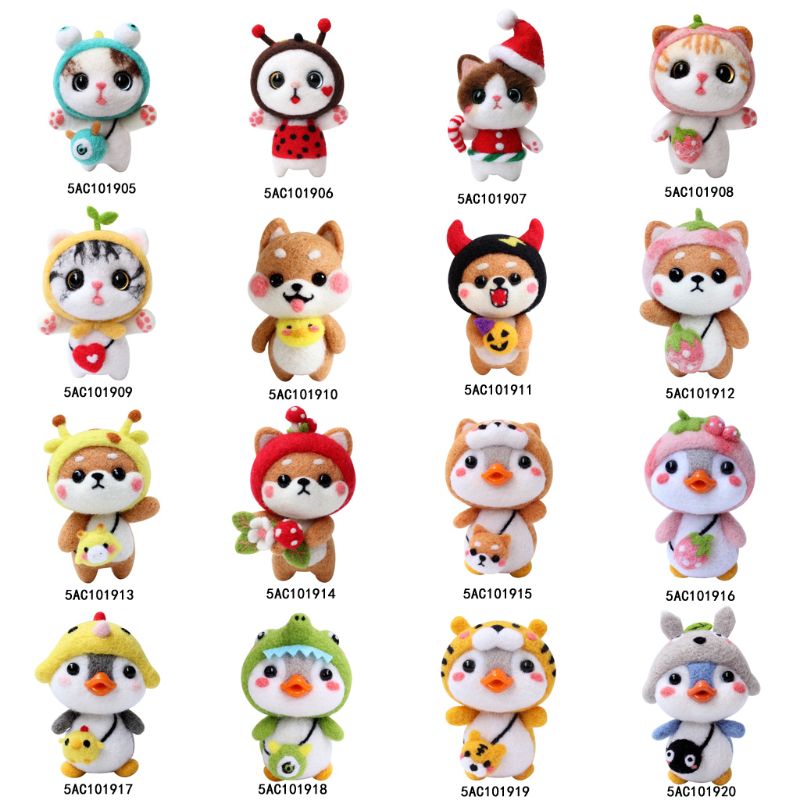 Christmas Cat Wool Felt Craft DIY Unfinished Poked Set Handcraft Needle Material M0XD