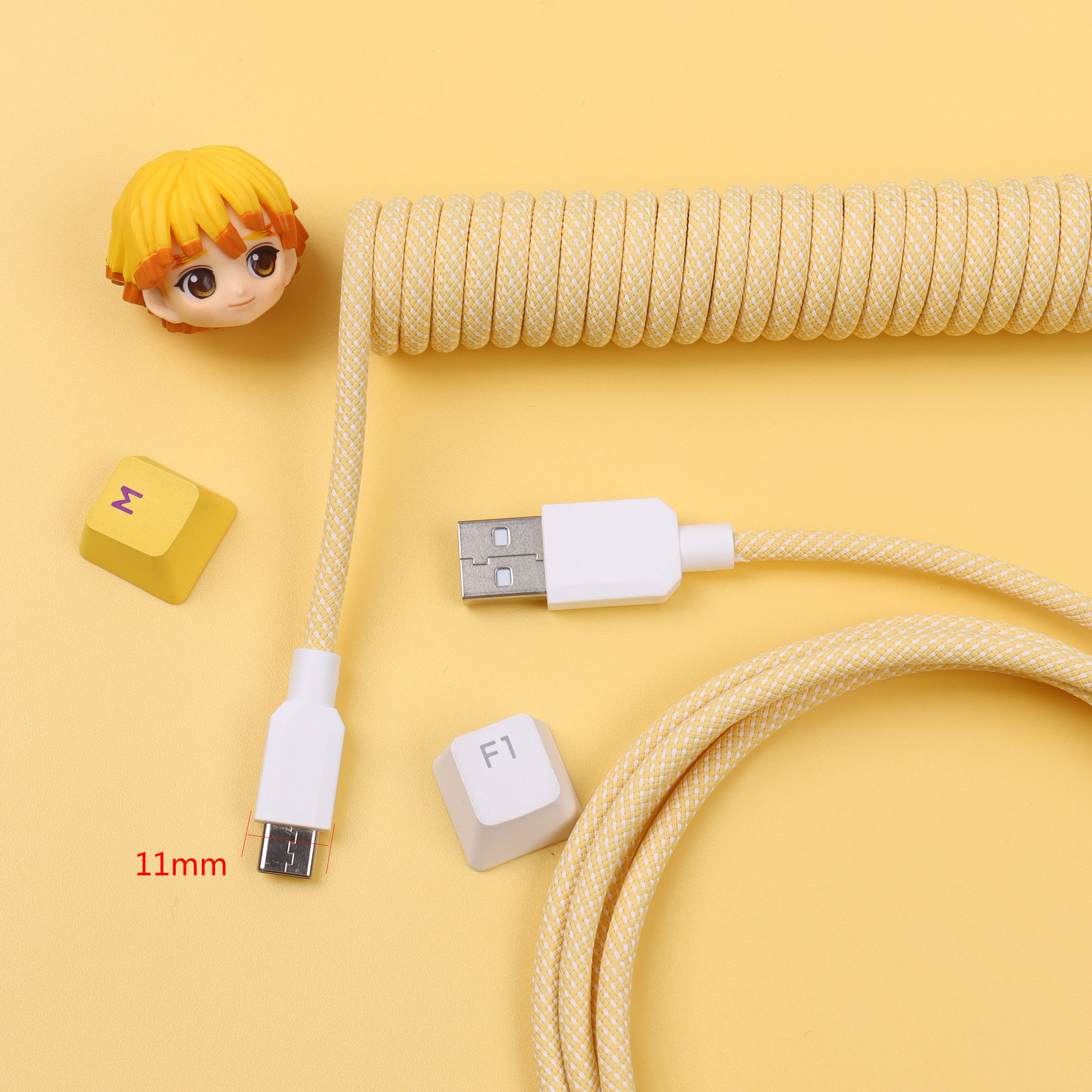 Lano 8 farvevalg macaron spiralkabel type-c til usb mekanisk tastatur data spiralkabel ledning med  gx16 luftfart