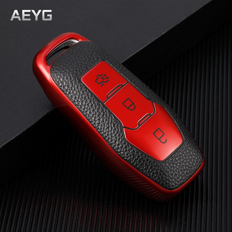 TPU Leather Car Key Case Cover For Ford F-150 Mondeo Galaxy S-Max Explorer Ranger Focus 3 4 ST Mustang Edge Fiesta MK 3 MK4 MK5: Red only case