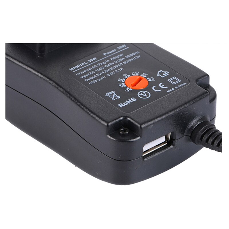 30W AC/DC Adapter Adjustable Power Adapter 3V 4.5V 5V 6V 7.5V 9V 12V 2A 2.5A Universal Charger Supply USB Output for CCTV Camera