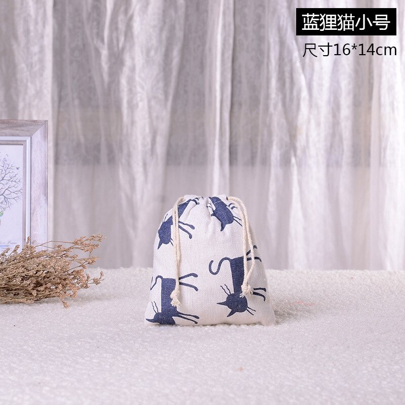 Cotton Linen Cat Pattern Beam Drawstring Bag Cosmetic Bag Travel Makeup Case Organizer Women Men Shoes Zakka Storage Pouch: 3 S