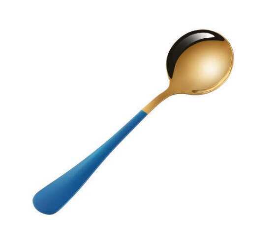 Stainless Steel Spoon Round Head Spoon Japanese Korean Coffee Spoon Household Cake Dessert Spoon: Golden Blue Color