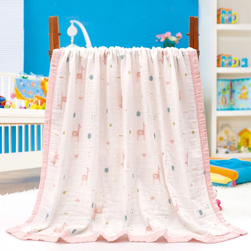 Baby badehåndklæde 110 x 110cm brede kanter 6 lag bomuldsgasbind, spædbarnssengetøj sommer tæppe til nyfødte børn: 05