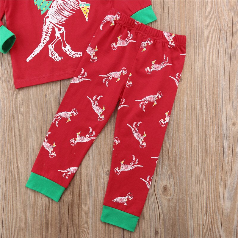 Peuter kinderen baby meisje jongen kerst pizza dinosaurus tops broeken leggings outfit nachtkleding pyjama 0-6y