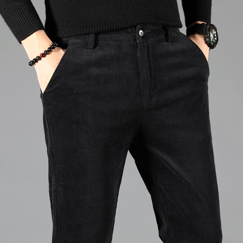Herfst winter heren jeans slim fit dikke warme corduroy broek fleece broek heren casual zakelijke stijl lange broek heren