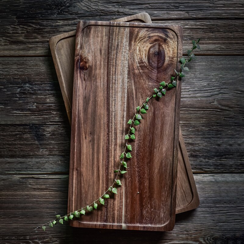 Retro Wooden Storage Trays Pan Plate Fruit Dishes Saucer Tea Tray Dessert Dinner Bread Pizza Wood Plate Tea tray