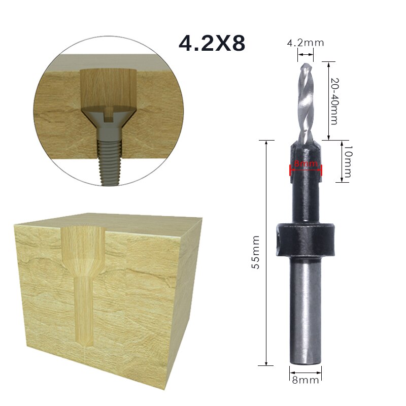1Pcs 8Mm 10Mm Shank Hss Houtbewerking Countersink Router Bit Set Tapeinduithalerset Remon Sloop Voor Hout Frezen cutter: 8mmShank 4.2X8mm