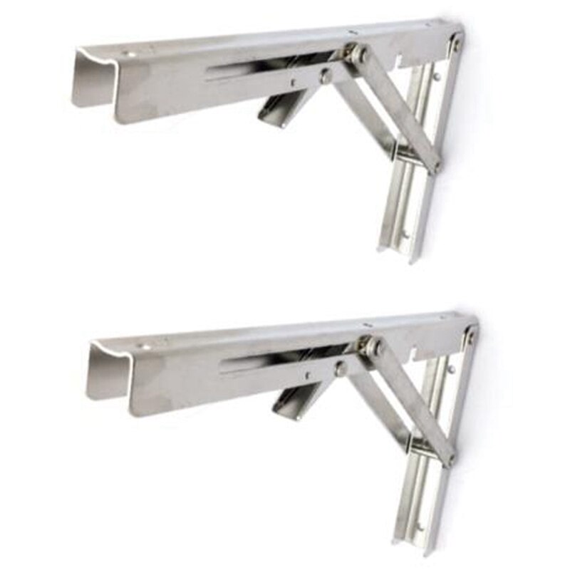 2Pcs Folding Shelf Brackets 12 Inch Heavy Duty Stainless Steel Collapsible Bracket for Table Work Bench, Space Saving