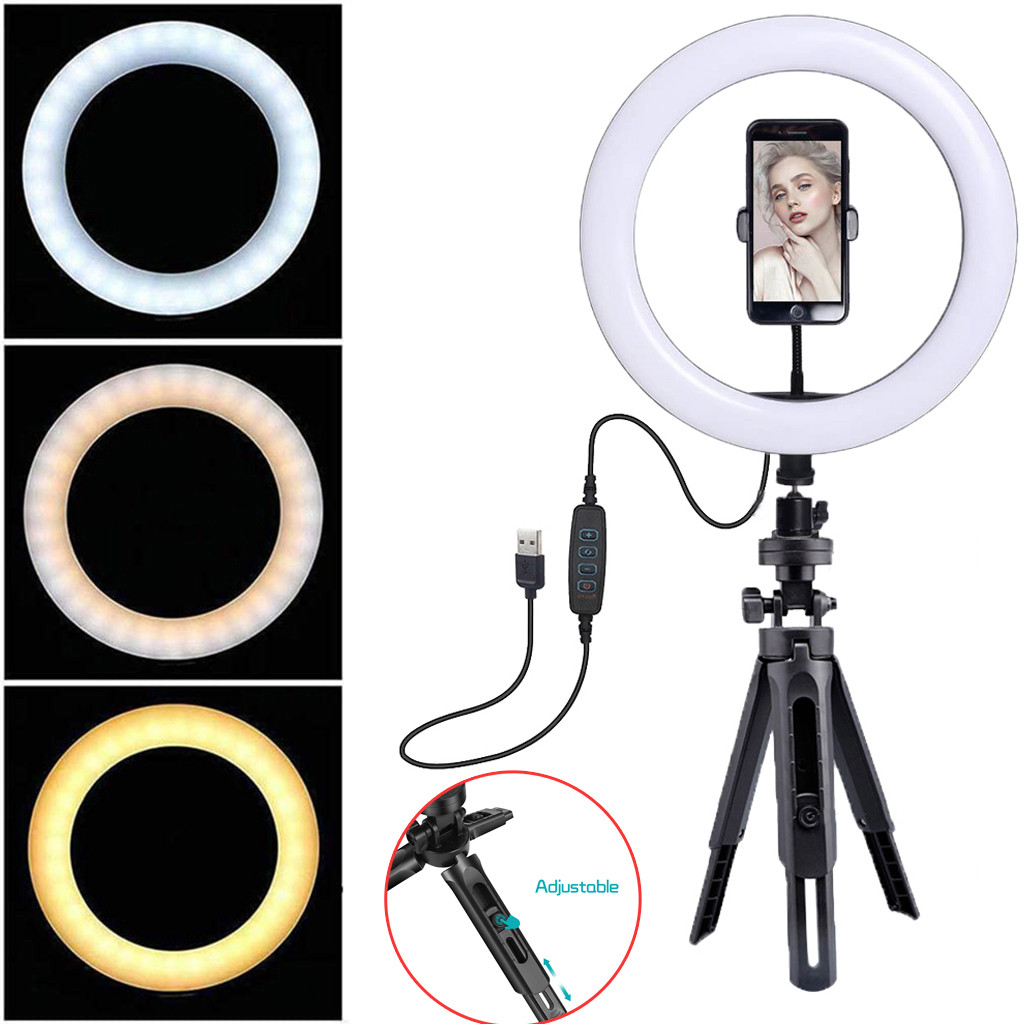 Ring Licht Statief Met 10 Inch Ronde Fotografie Lichten Webcast Verstelbare Mobiele Telefoon Houder Met Usb 3 Modes Led licht