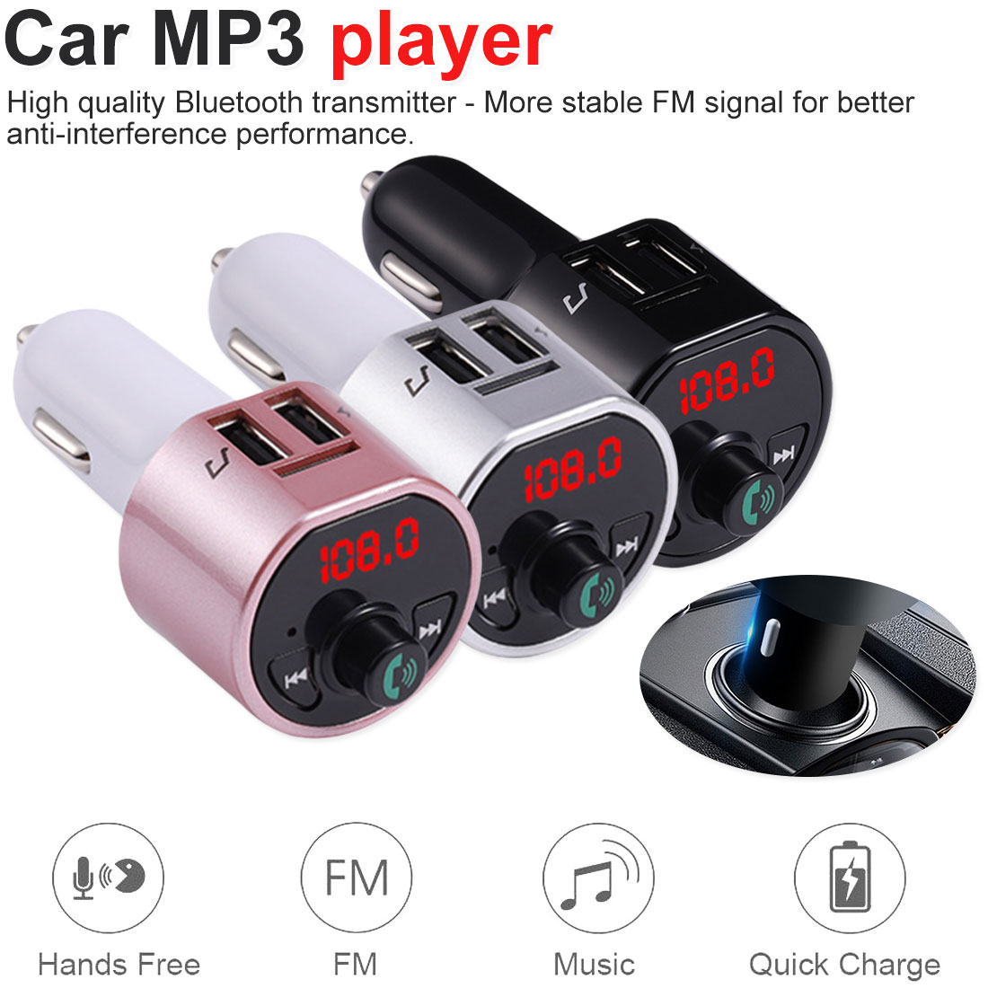 Bluetooth Car FM Transmitter Wireless Radio Adapter MP3 Player Plus USB charger Bluetooth Handsfree Call