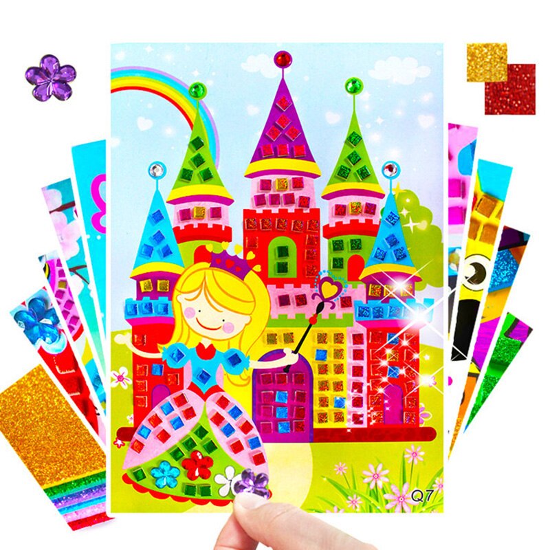 12pcs Kids Diy Handicraft Set Colorful Mosaic Stickers Shiny Diamond Sticker Painting Kindergarten Handmade Materials