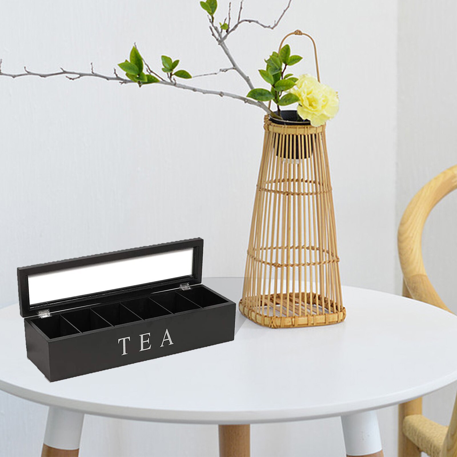 Wooden Tea Box with Lid Coffee Tea Bag Storage Holder Organizer for Kitchen Cabinets Coffee Tea Bag Storage Holder