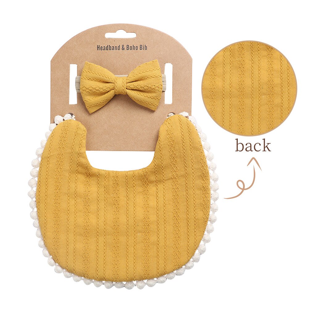 2Pcs/3Pcs Set Baby Speeksel Bib Hoofdband Set Sjaal Linnen Katoen Effen Kleur Afdrukken Kinderen Double Side gebruik Burp Doeken Kids: 1