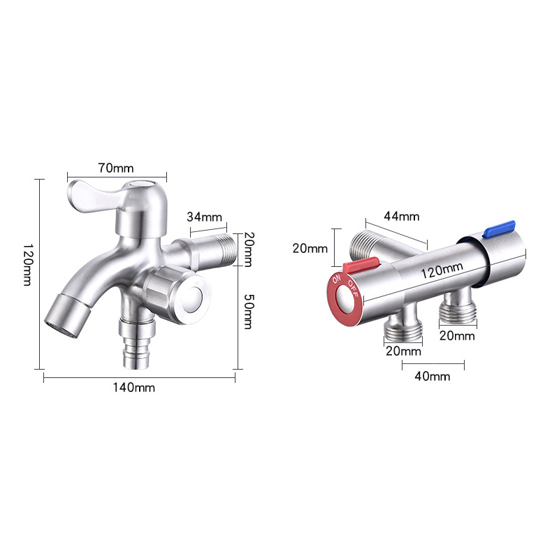 Stainless Steel Double Outlet Triangle Valve Faucet G1/2 Thread Angle Valve Filler Diverter Bathtub Valve Washing Machine Faucet