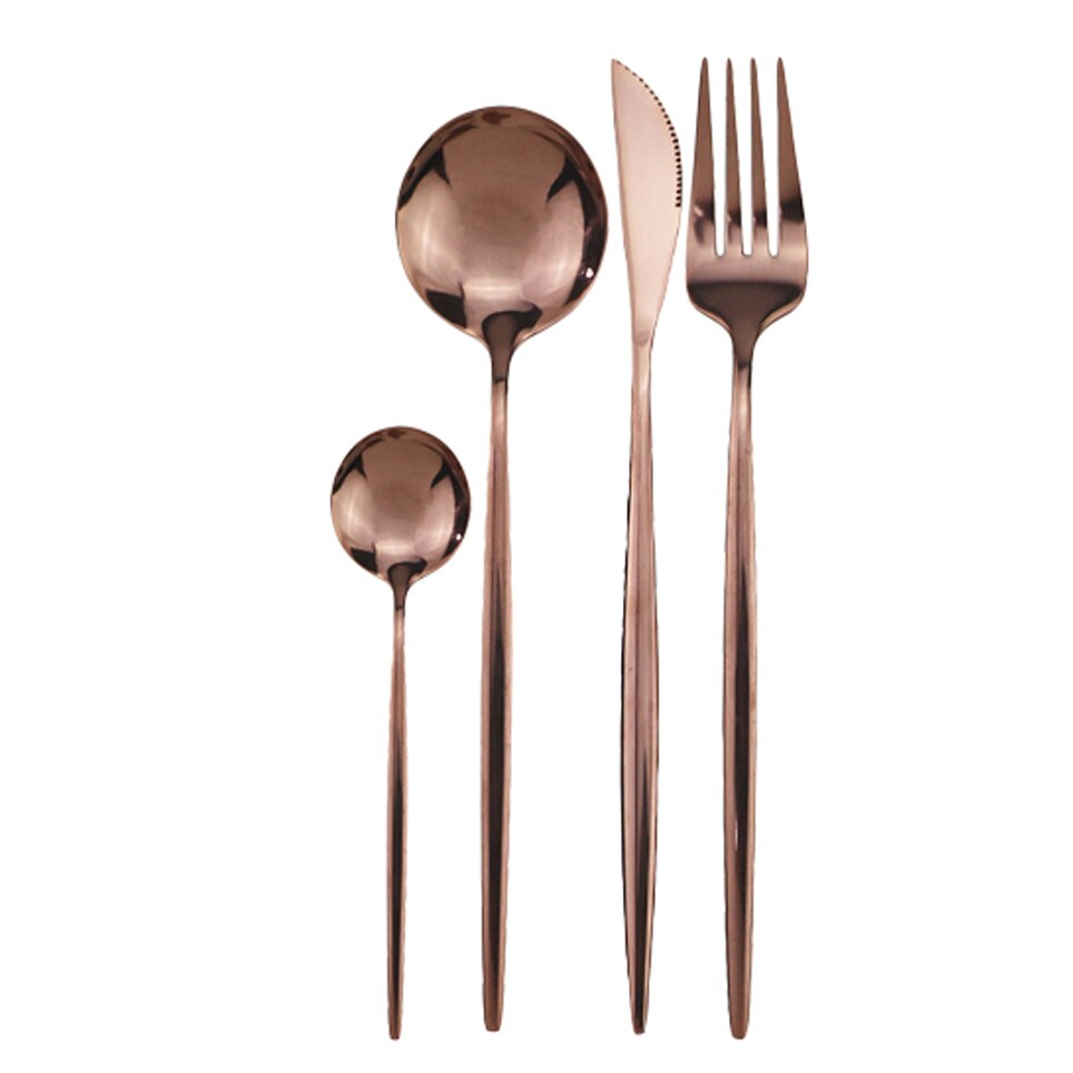 4 pièces/ensemble de couverts en or noir ensemble d'argenterie en acier inoxydable couteau fourchette cuillère ensemble de dîner Rose vaisselle couverts directe: 4Pcs Rose