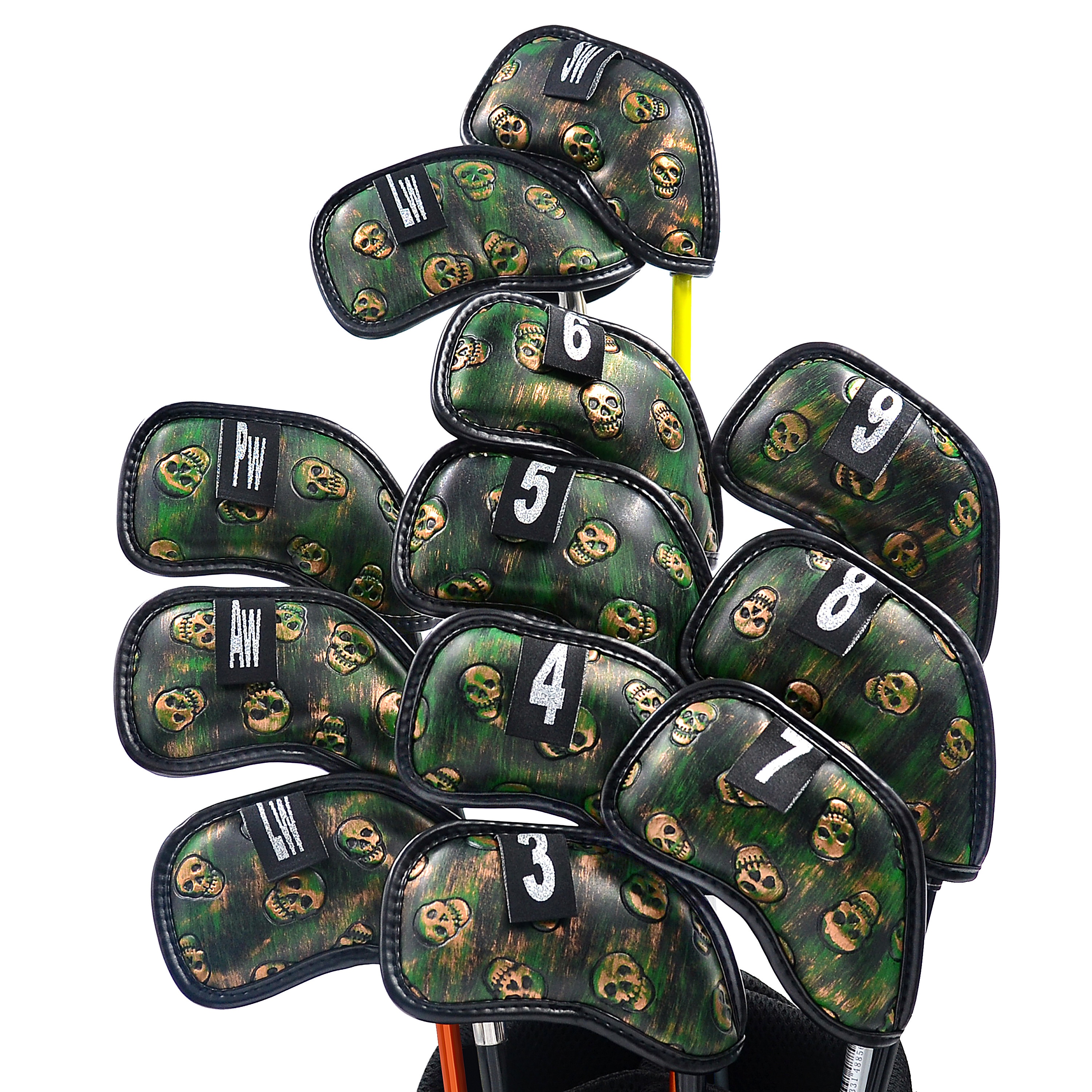 NEUE Original Champkey Monster Schädel Golf Eisen Kopf Abdeckung Pack von 12 stücke (3 ~ 9, EINE, P,S,L,L)-Schwarz Grün Farbe Golf Eisen Headcover