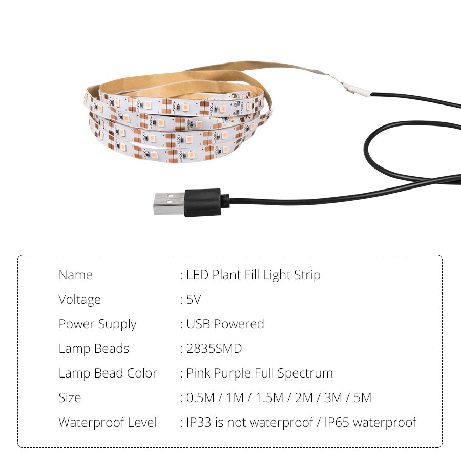 ledet vekstlys fullt spekter 0.5-3m 2835 smd 5v usb vokse lys stripe teip ledet phyto lampe til planter voksende plante lys teltboks