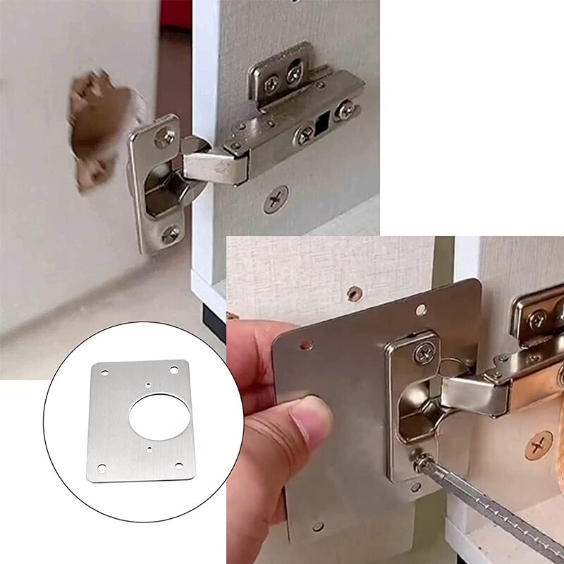 4Pcs Hinge Repair Plate Stainless Steel Bracket Cabinet Hinge Mounting Plate With Screws For Furniture Wardrobe