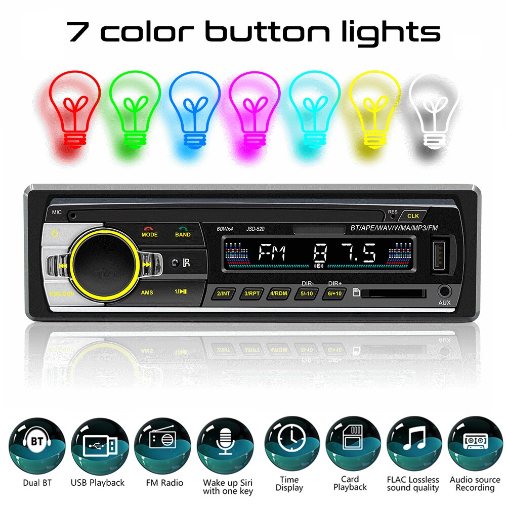 Colorful Backlight Car Radio Stereo Player Digital Bluetooth Car MP3 Player 60Wx4 FM Radio Stereo Audio Music