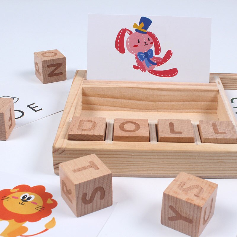 Kids Houten Bijpassende Brief Game Alfabet 3D Puzzel Woorden Spelling Brief Blok Speelgoed Vroege Educatief Speelgoed
