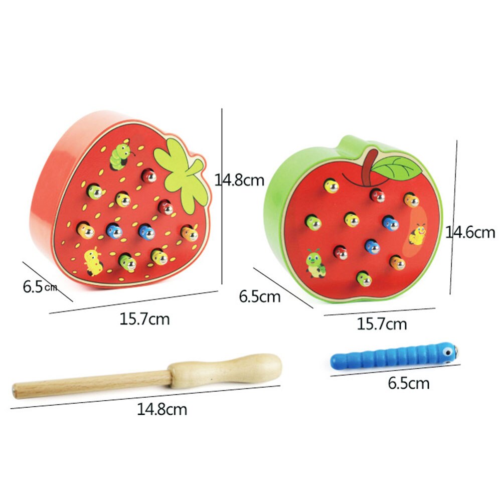 Atrapamoscas magnético de madera con forma de fruta, juego de gusanos de colores, juguete interactivo para niños,