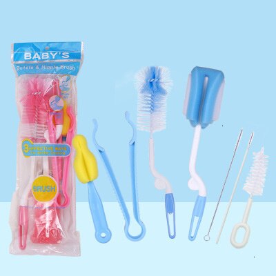 Éponge de nettoyage de pour bébé, brosse spéciale pour biberons, avec poignée, ustensiles de nettoyage, en verre, 7 pièces