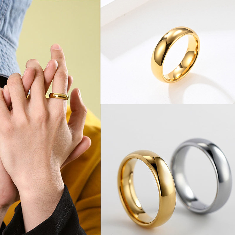 Stainless Steel Smooth Cambered Ring Steel Color 6mm Wide Simple Geometric Type Mens Ring Gold Rings for Women Jewellery