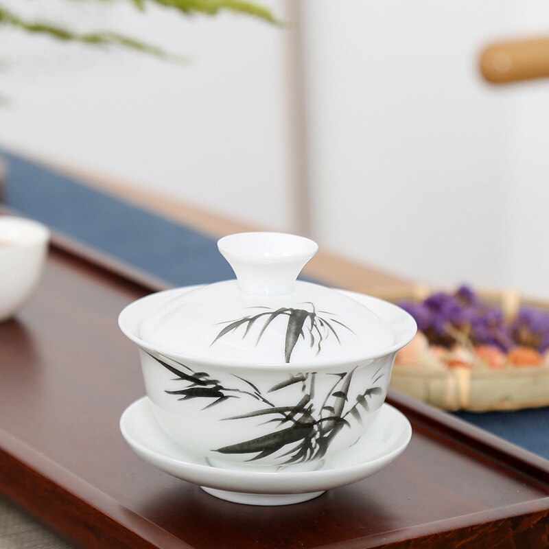 Exquisite Gaiwan tea set,Chinese traditional flower and bird pattern teacup,porcelain teapot tea set for travel easy kettle: 01