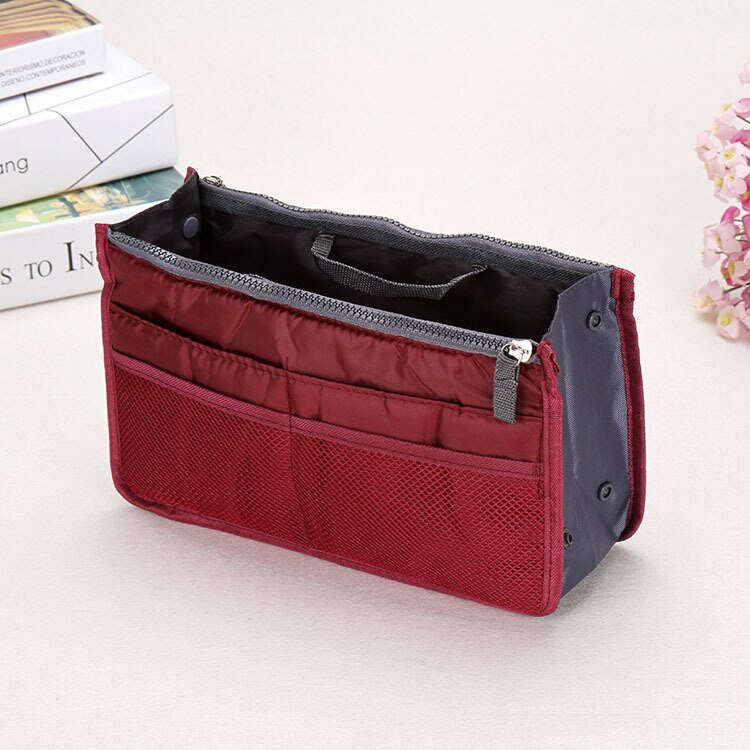 Bolsa de maquillaje multifunción, neceser pequeño para cosméticos, organizador de viaje, bolsa de almacenamiento para artículos de tocador, kit de aseo CC001: WineRed