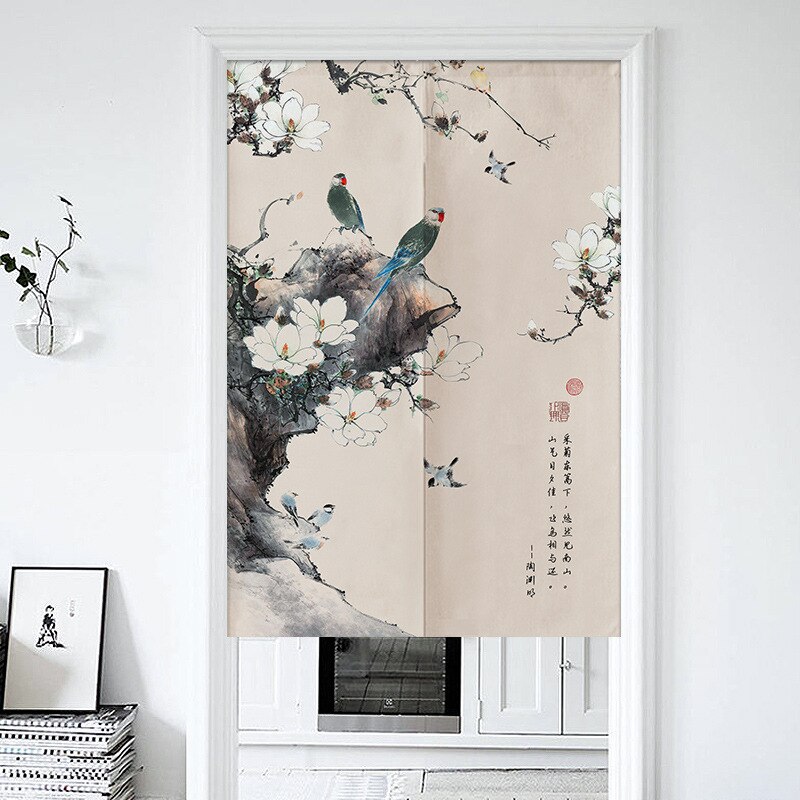 Chinese Bloem En Vogel Deur Gordijn Woonkamer Slaapkamer Half Gordijn Noren Japanse Gordijn Entree Feng Shui Deur Gordijn: 2 / 85x150cm